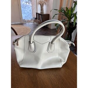 Cream Leather Top Handle Satchel Bag with Shoulder Strap Gold Hardware
